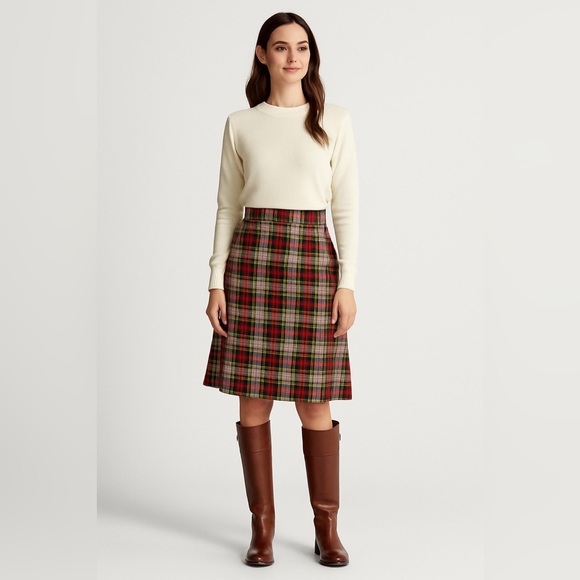 Vintage Pendleton Red Green Plaid Virgin Wool Skirt Sz 12 Waist 26” - Picture 1 of 12